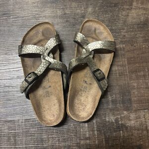 Birki’s Birkenstock Metallic Croc Embossed Strappy Slide Sandals Womens 5 EU 36